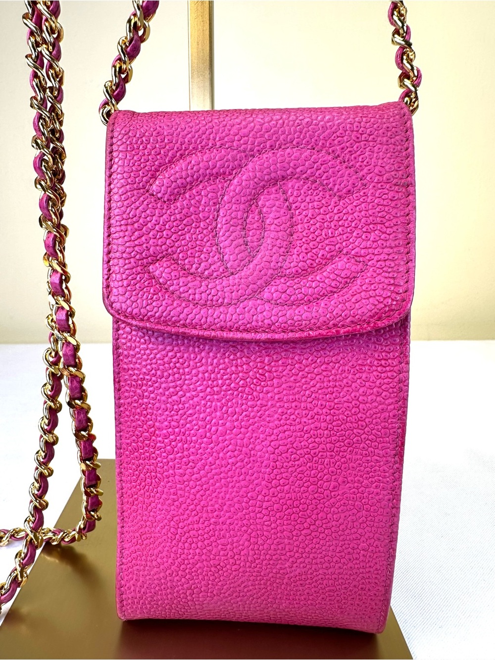 CHANEL CC Pink Caviar Phone Holder Crossbody Bag 24K Goldplated HDW 1996-97 COA